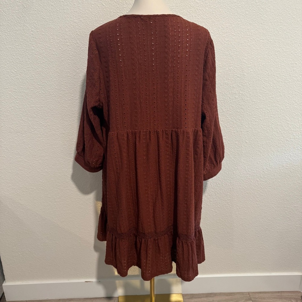 Frye & Co Textured Lace Up Boho Peasant Blouse Shirt Rust XL